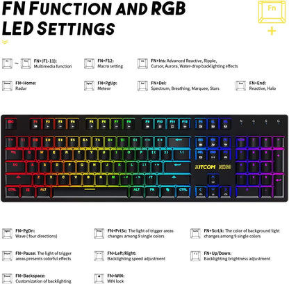 PC Gaming Keyboards RGB Backlit Mechanical Keyboard ABS Keycap Programmable Macro Detachable USB Wired Keyboard for Windows PC (104 Keys Red Switch)